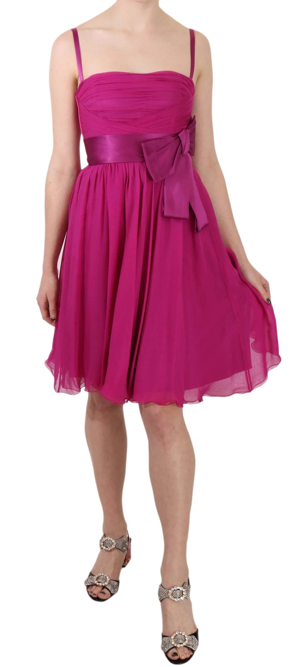Dolce & Gabbana Fuchsia Pink Bow Silk Sleeveless Dress - IT38|XS - Dresses