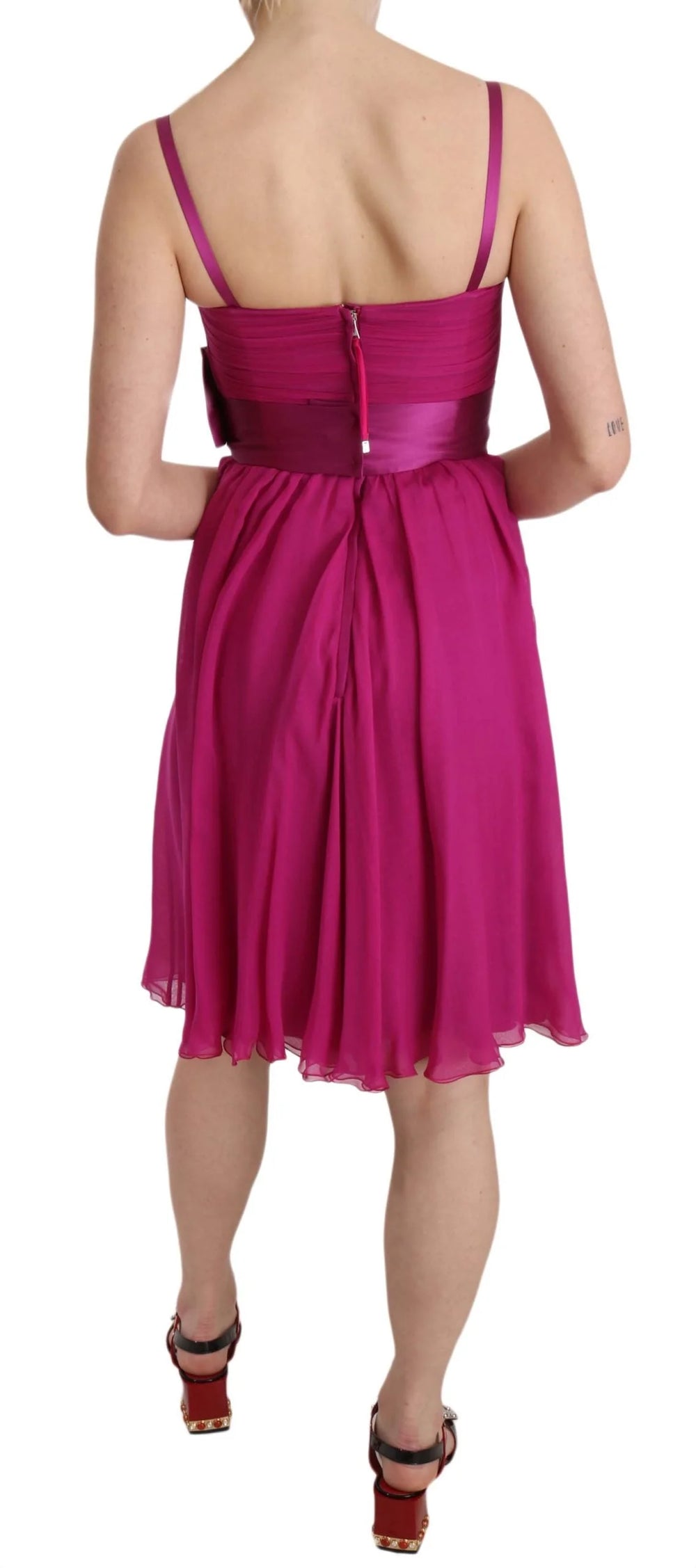 Dolce & Gabbana Fuchsia Pink Bow Silk Sleeveless Dress - IT38|XS - Dresses