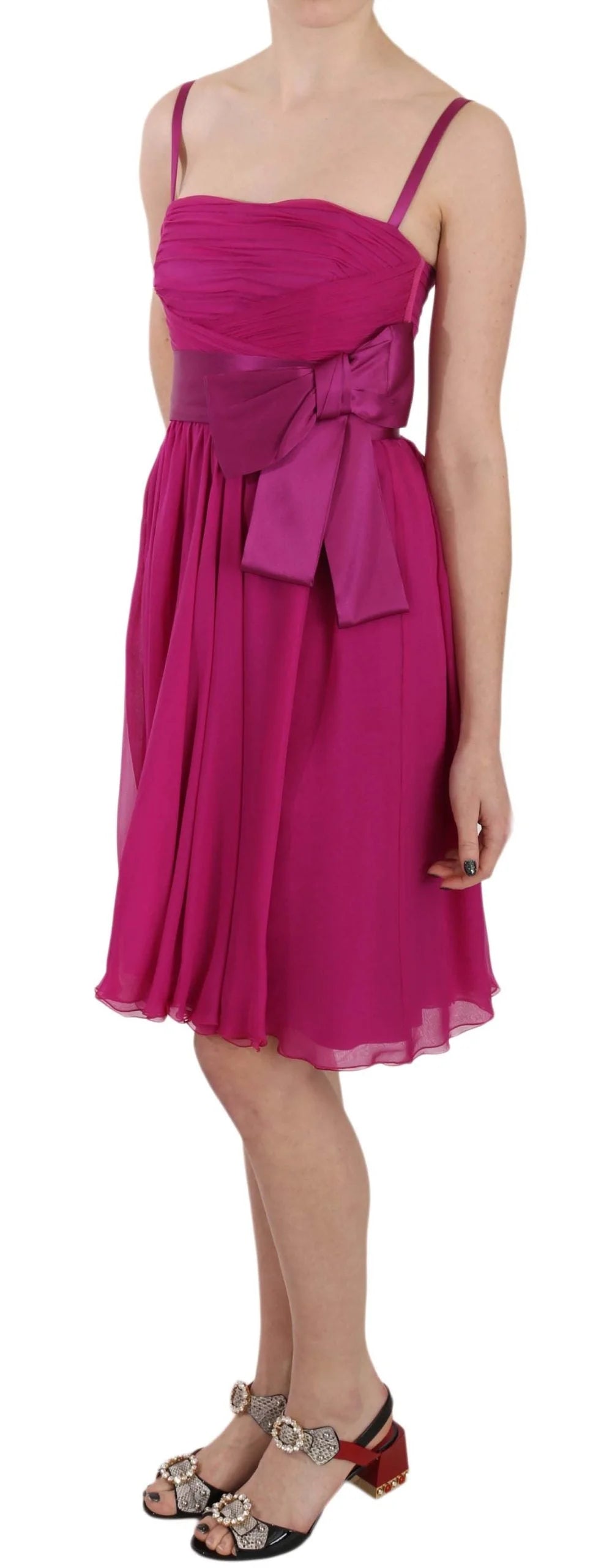 Dolce & Gabbana Fuchsia Pink Bow Silk Sleeveless Dress - IT38|XS - Dresses