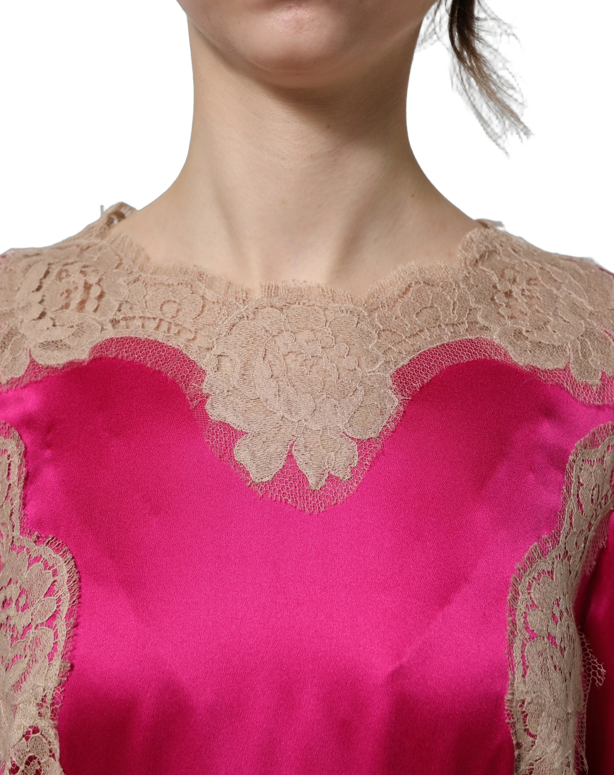 Dolce & Gabbana Fuchsia Pink Lace Detail A-line Midi Dress - IT40|S
