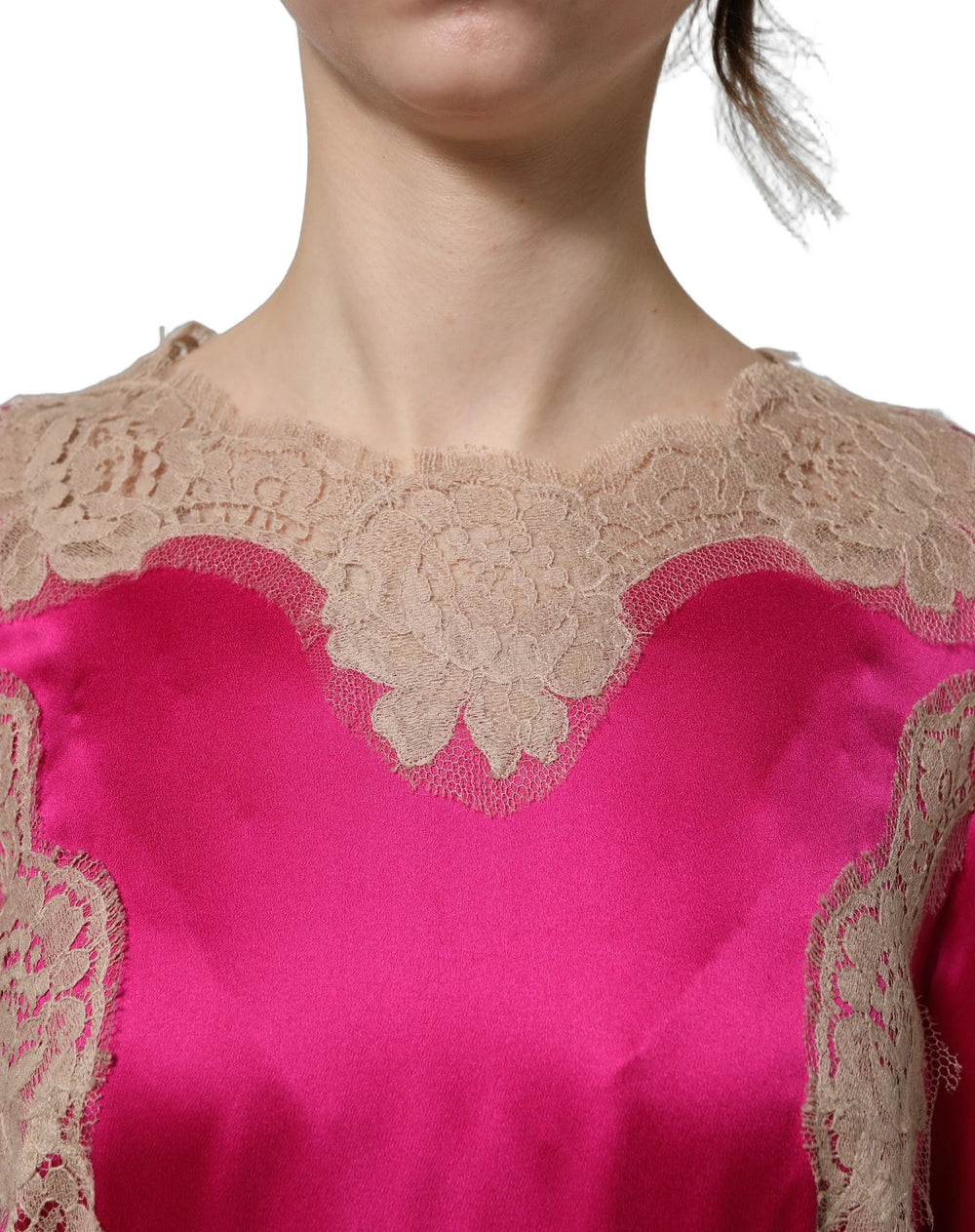 Dolce & Gabbana Fuchsia Pink Lace Detail A-line Midi Dress - IT40|S