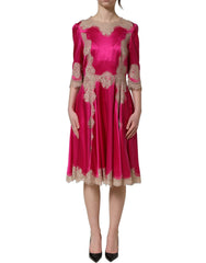 Dolce & Gabbana Fuchsia Pink Lace Detail A-line Midi Dress - IT40|S