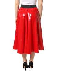 Dolce & Gabbana Glossy Red Polyester High Waist Midi Skirt - IT40|S