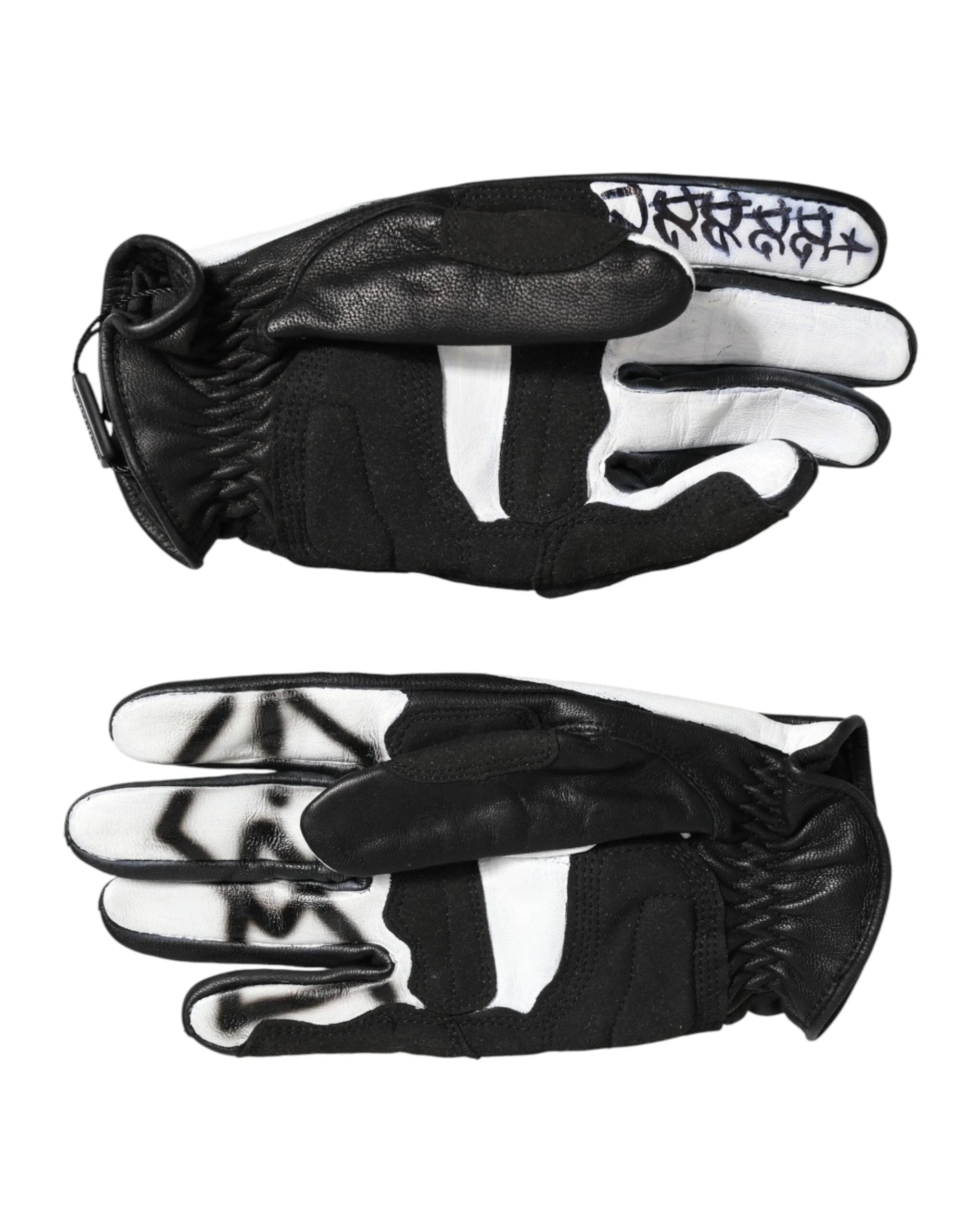 Dolce & Gabbana Gloves Black White Crystal Wrist Length Mitten Gloves - 7|S