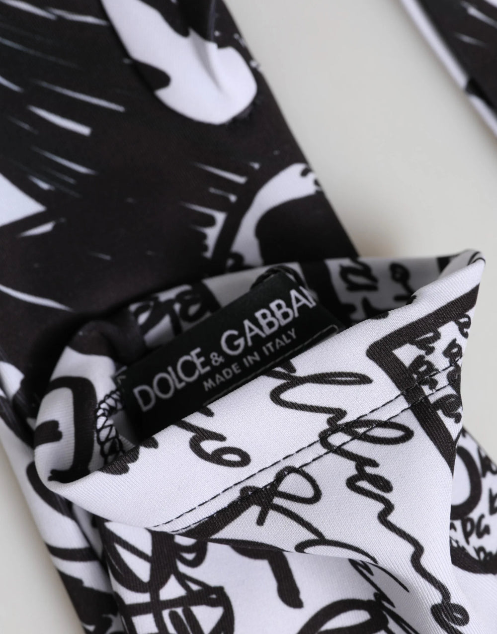 Dolce & Gabbana Gloves Black White DG Logo Elbow Length Mitten - 7|S