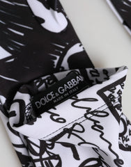 Dolce & Gabbana Gloves Black White DG Logo Elbow Length Mitten - 7|S