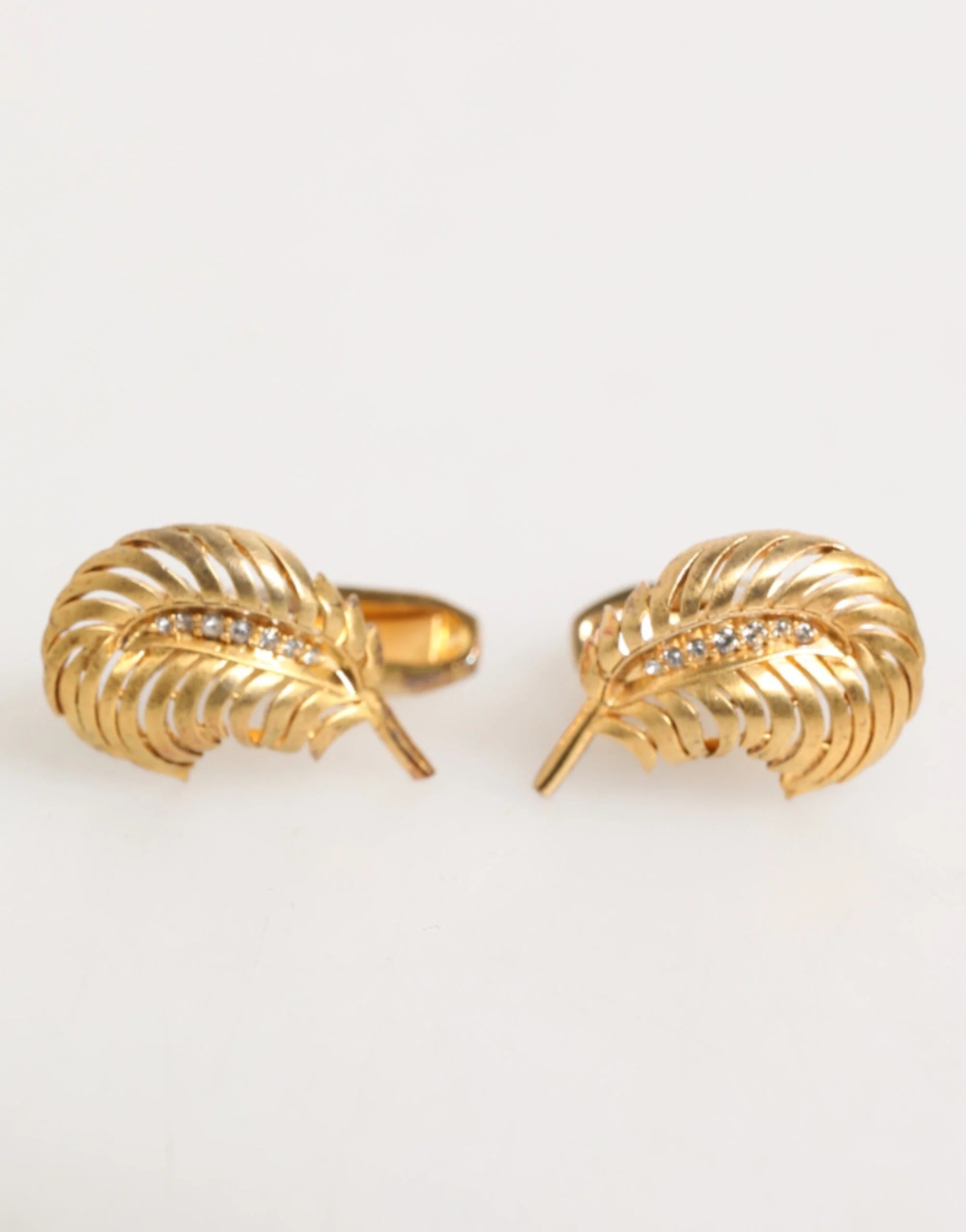 Dolce & Gabbana Gold 925 Sterling Silver Crystal Leaf Accessory Cufflink - Cufflinks