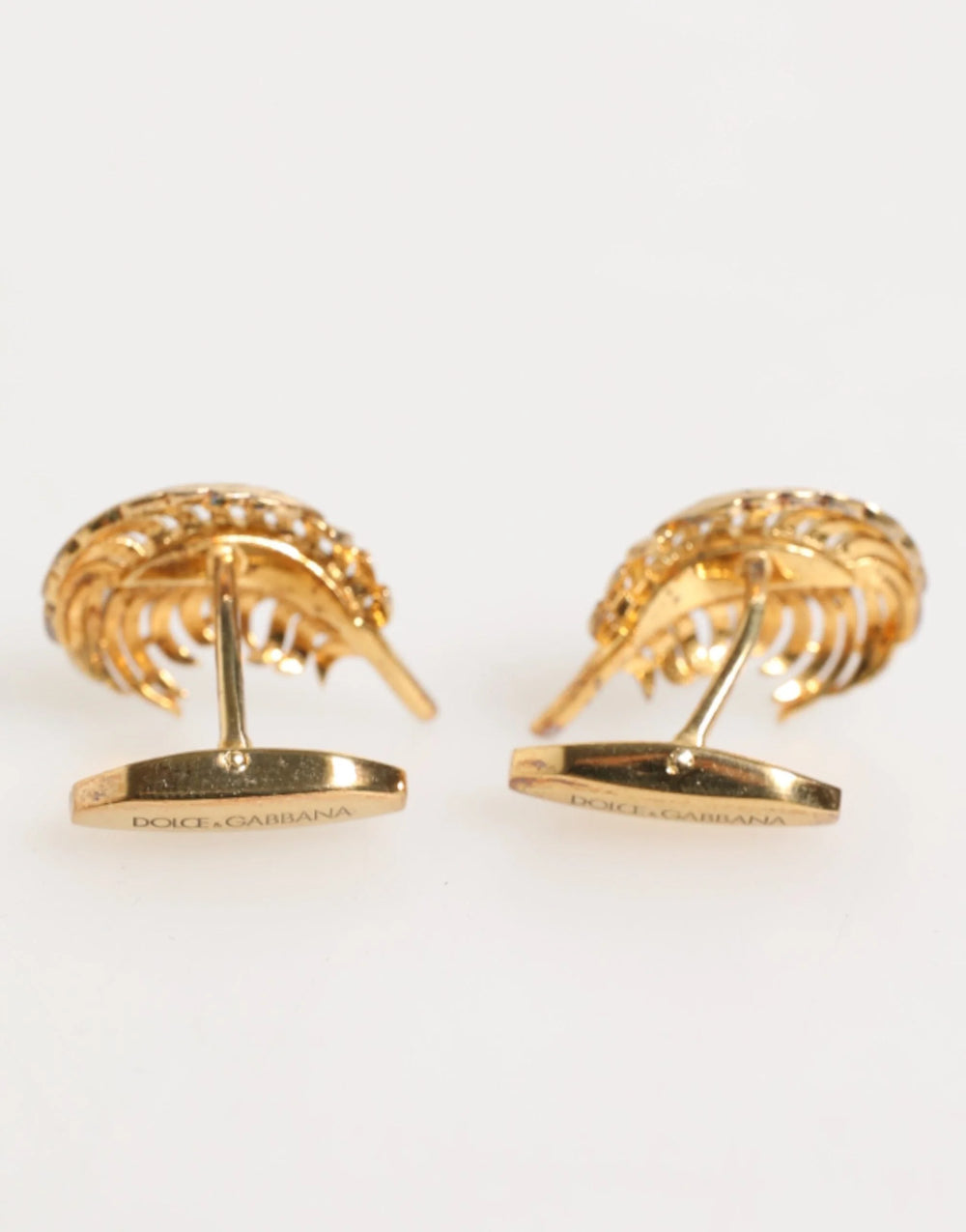 Dolce & Gabbana Gold 925 Sterling Silver Crystal Leaf Accessory Cufflink - Cufflinks