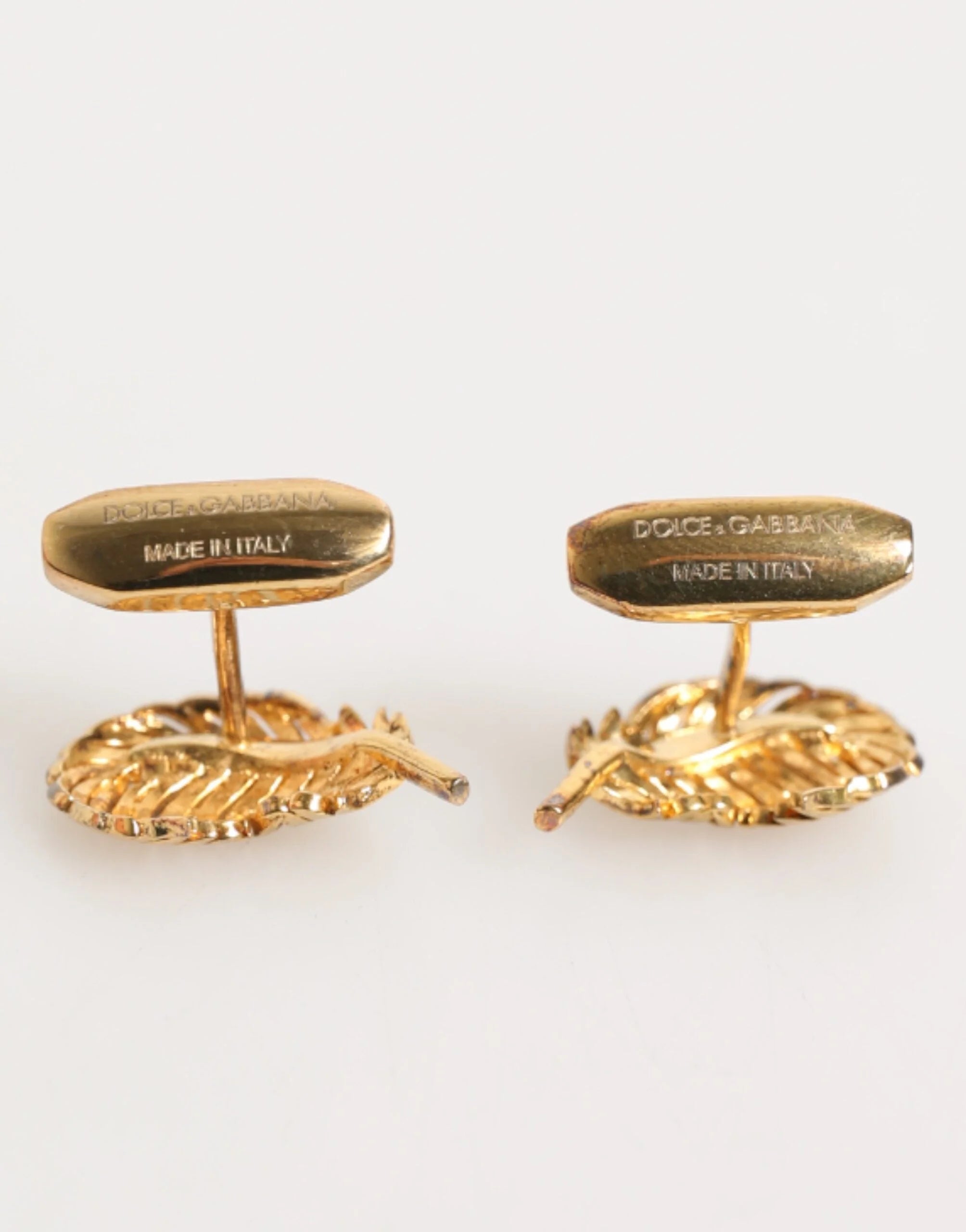 Dolce & Gabbana Gold 925 Sterling Silver Crystal Leaf Accessory Cufflink - Cufflinks