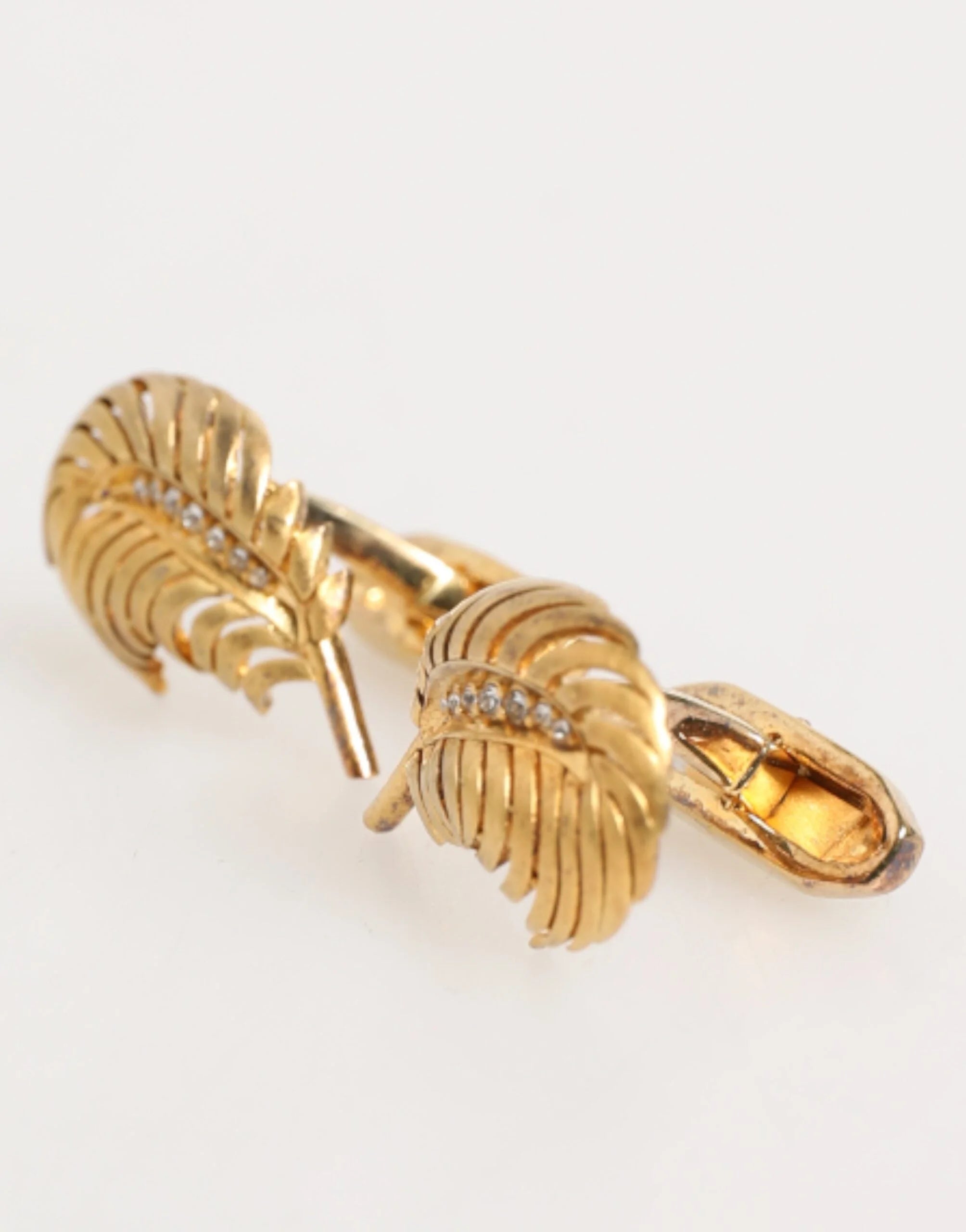 Dolce & Gabbana Gold 925 Sterling Silver Crystal Leaf Accessory Cufflink - Cufflinks