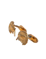Dolce & Gabbana Gold 925 Sterling Silver Crystal Leaf Cufflink - Cufflinks