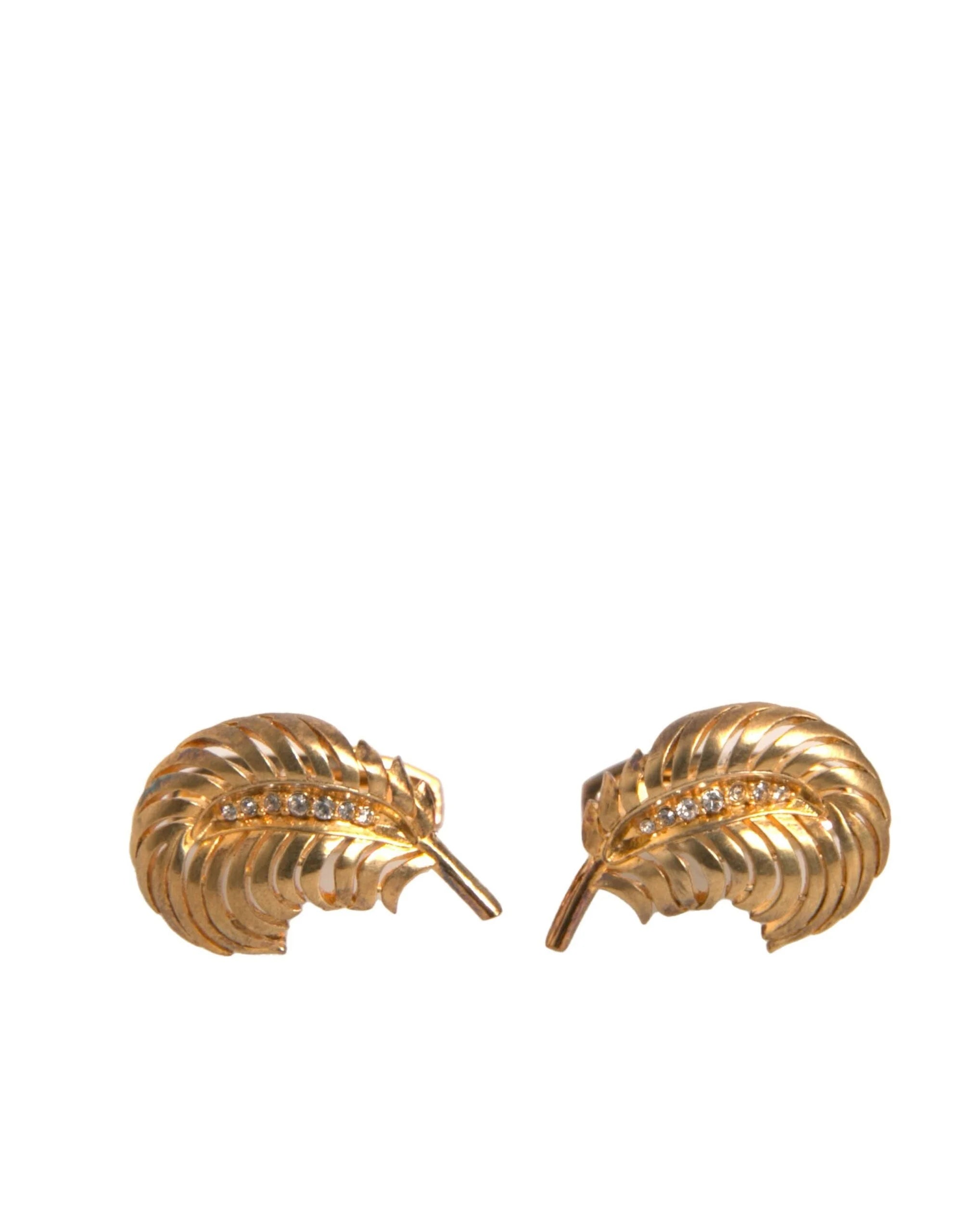 Dolce & Gabbana Gold 925 Sterling Silver Crystal Leaf Cufflink - Cufflinks