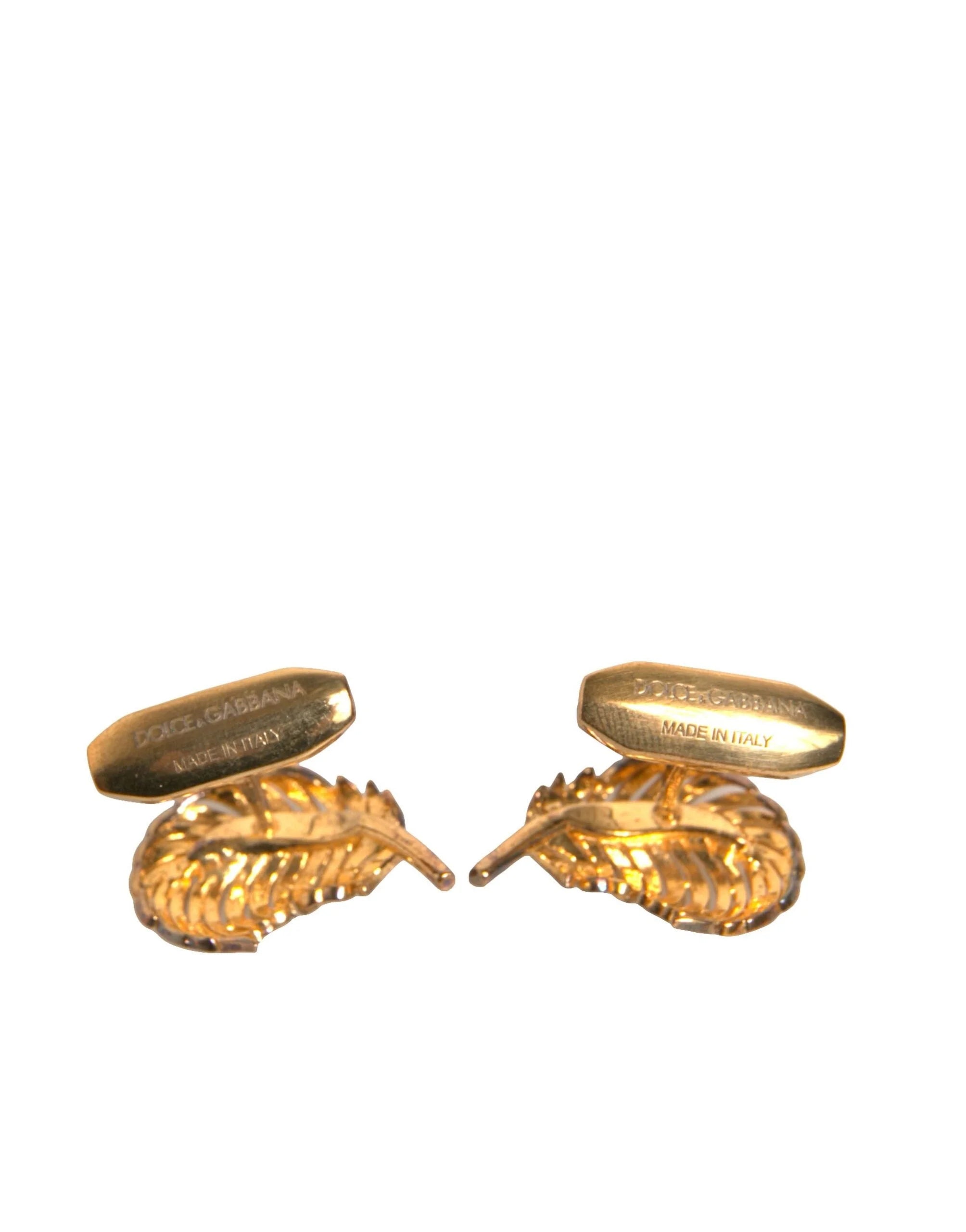 Dolce & Gabbana Gold 925 Sterling Silver Crystal Leaf Cufflink - Cufflinks