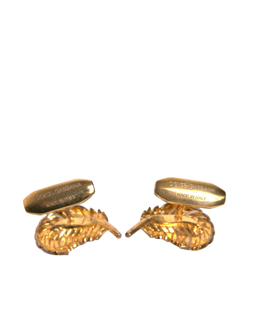 Dolce & Gabbana Gold 925 Sterling Silver Crystal Leaf Cufflink - Cufflinks