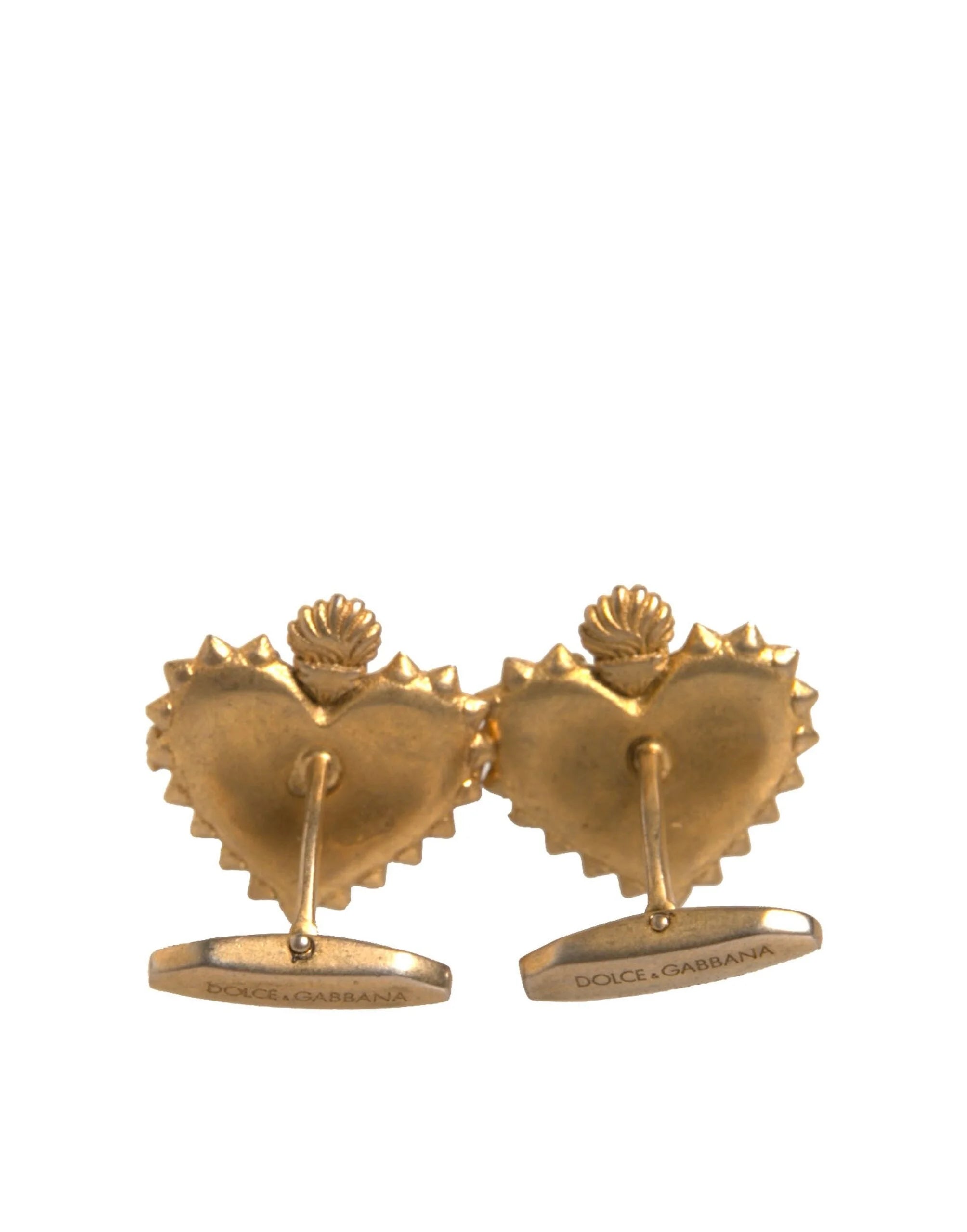 Dolce & Gabbana Gold 925 Sterling Silver DG Heart Cufflink - Cufflinks