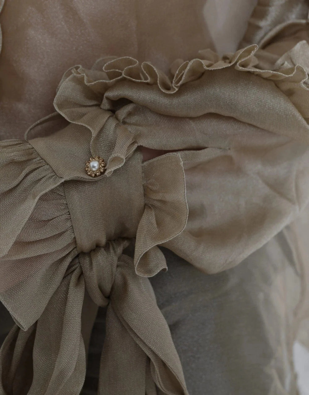 Dolce & Gabbana Gold Ascot Collar Ruffles Blouse Top - IT46|XL - Blouses