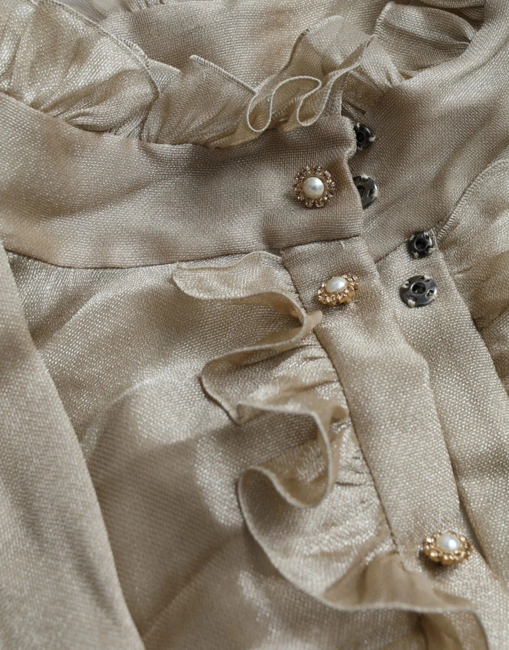 Dolce & Gabbana Gold Ascot Collar Ruffles Blouse Top - IT46|XL - Blouses