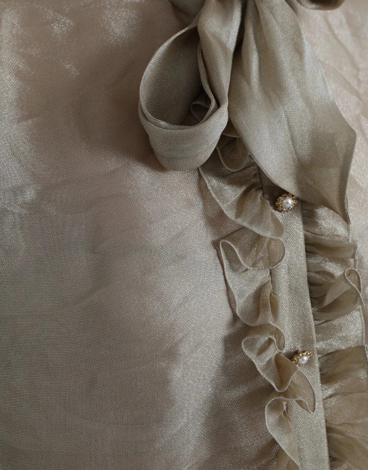 Dolce & Gabbana Gold Ascot Collar Ruffles Blouse Top - IT46|XL - Blouses