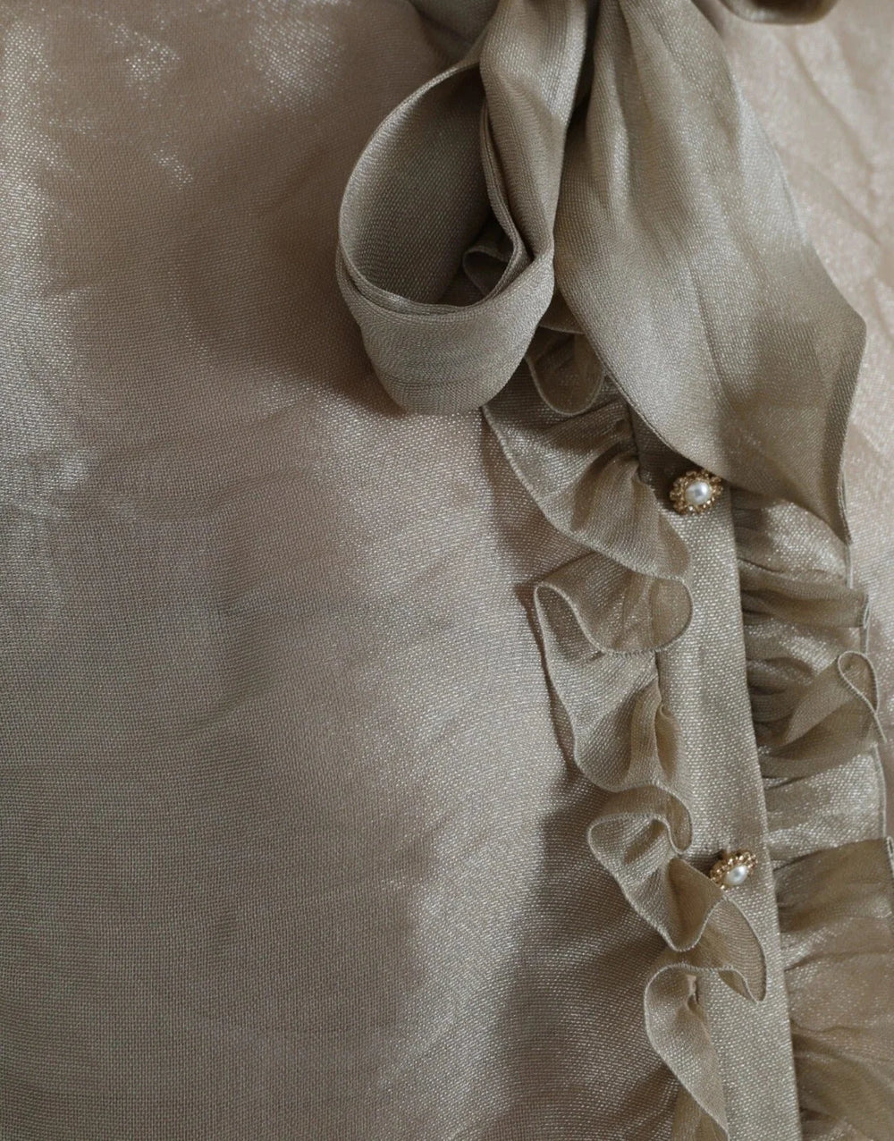 Dolce & Gabbana Gold Ascot Collar Ruffles Blouse Top - IT46|XL - Blouses