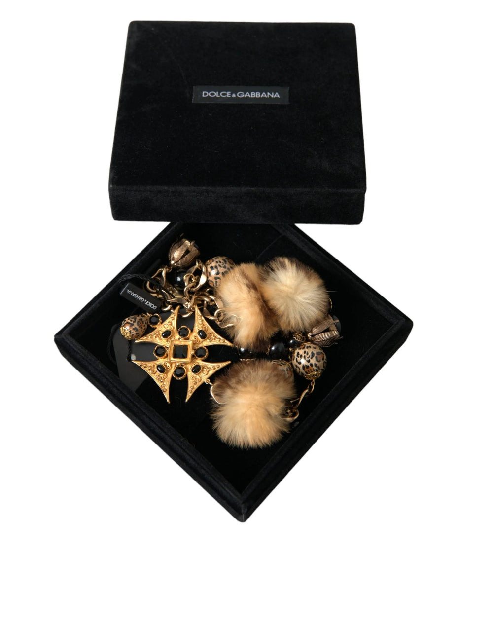 Dolce & Gabbana Gold Black Crystals Lapin Fur Filigree Chocker Necklace - Necklaces