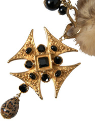 Dolce & Gabbana Gold Black Crystals Lapin Fur Filigree Chocker Necklace - Necklaces