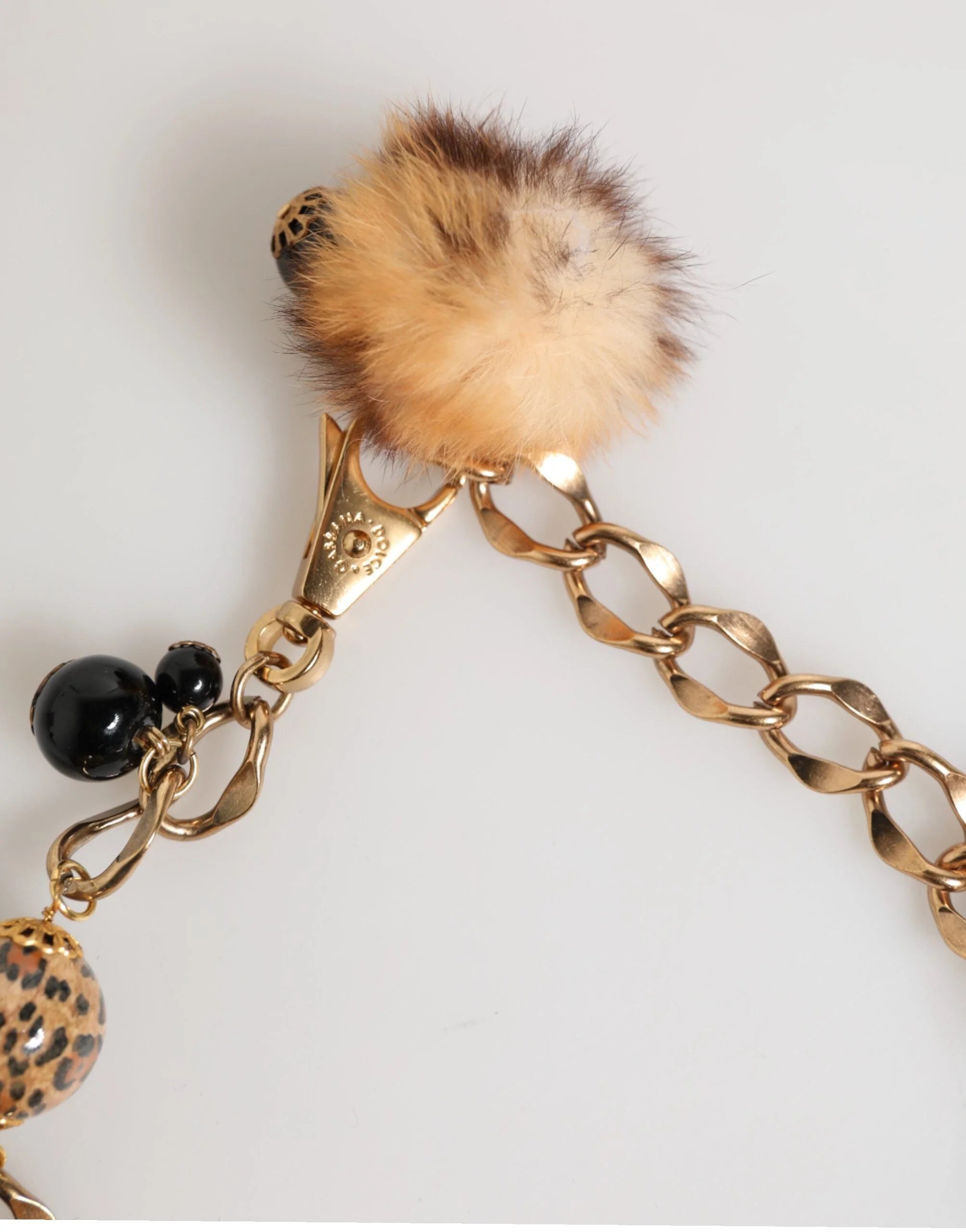 Dolce & Gabbana Gold Black Crystals Lapin Fur Filigree Choker Necklace - Necklaces