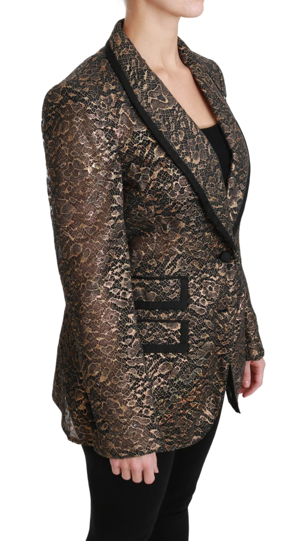 Dolce & Gabbana Gold Black Lace Blazer Coat Floral Jacket - IT44|L - Sport Jackets