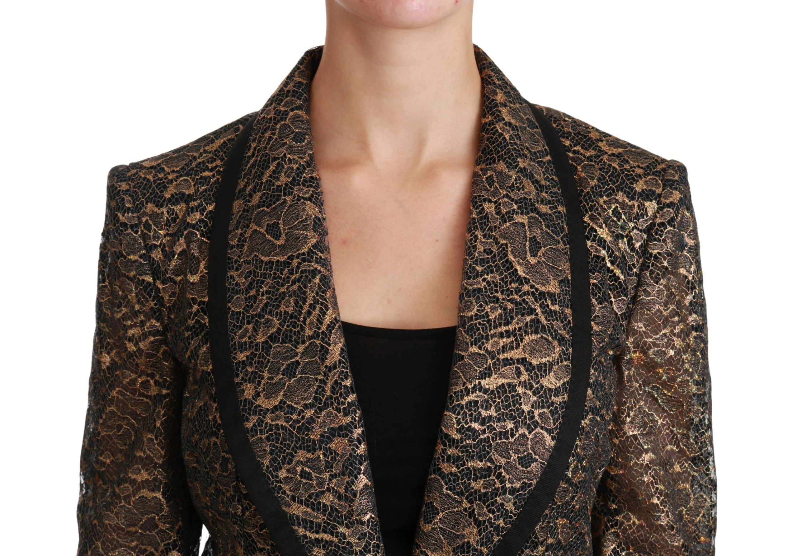 Dolce & Gabbana Gold Black Lace Blazer Coat Floral Jacket - IT44|L - Sport Jackets