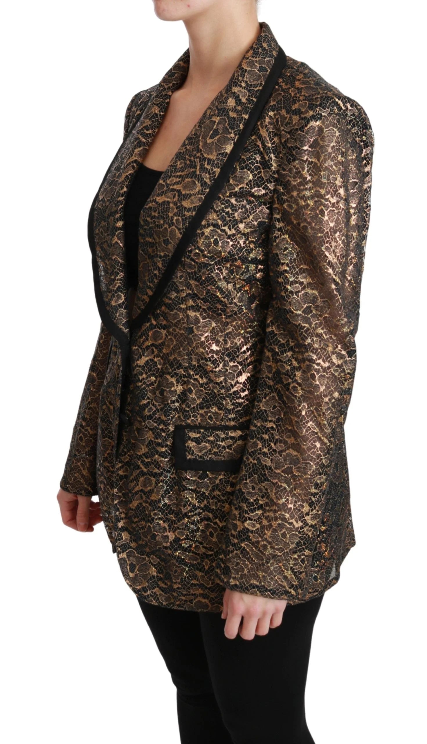 Dolce & Gabbana Gold Black Lace Blazer Coat Floral Jacket - IT44|L - Sport Jackets