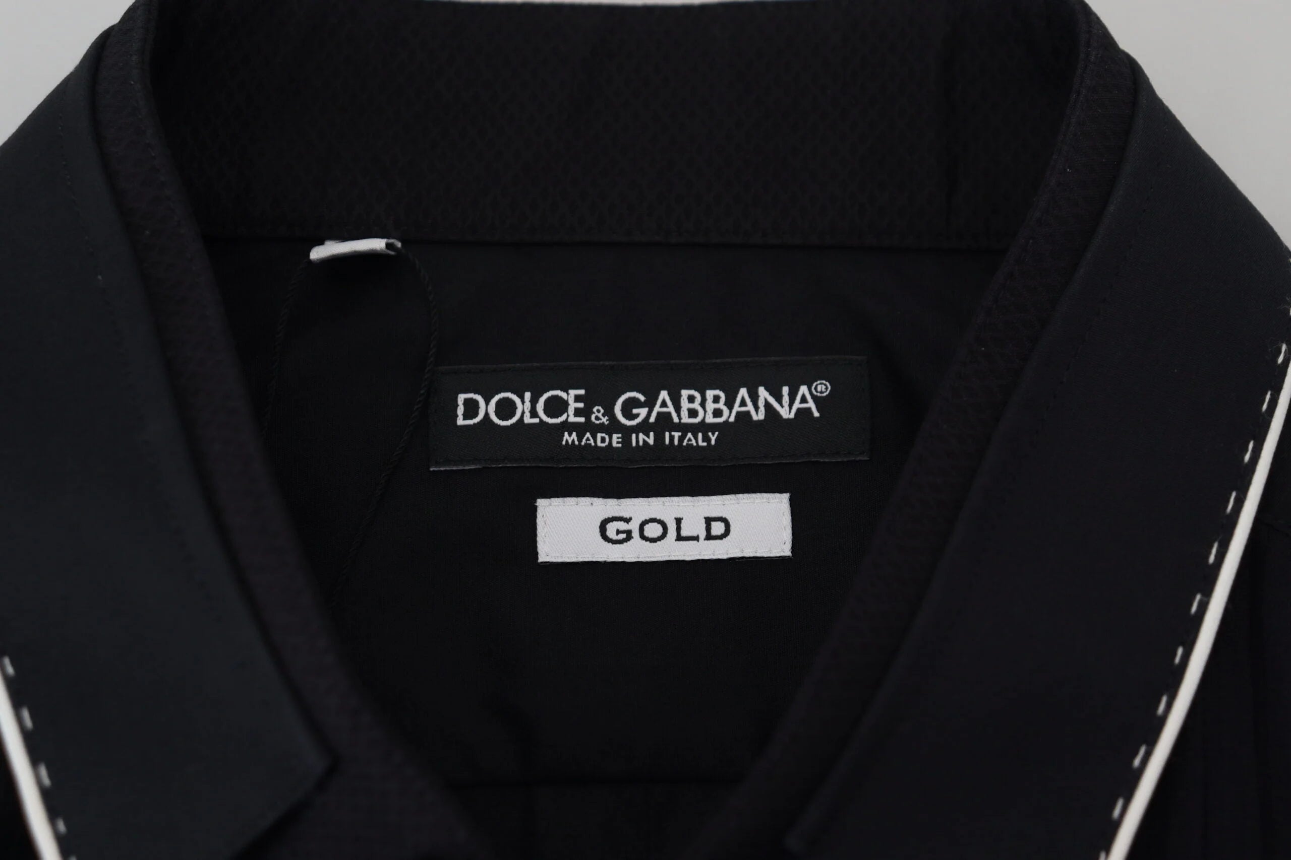 Dolce & Gabbana GOLD Black Tuxedo Slim Fit Cotton Shirt - IT41 | L - Shirts