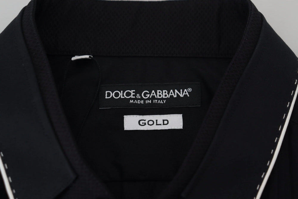 Dolce & Gabbana GOLD Black Tuxedo Slim Fit Cotton Shirt - IT41 | L - Shirts