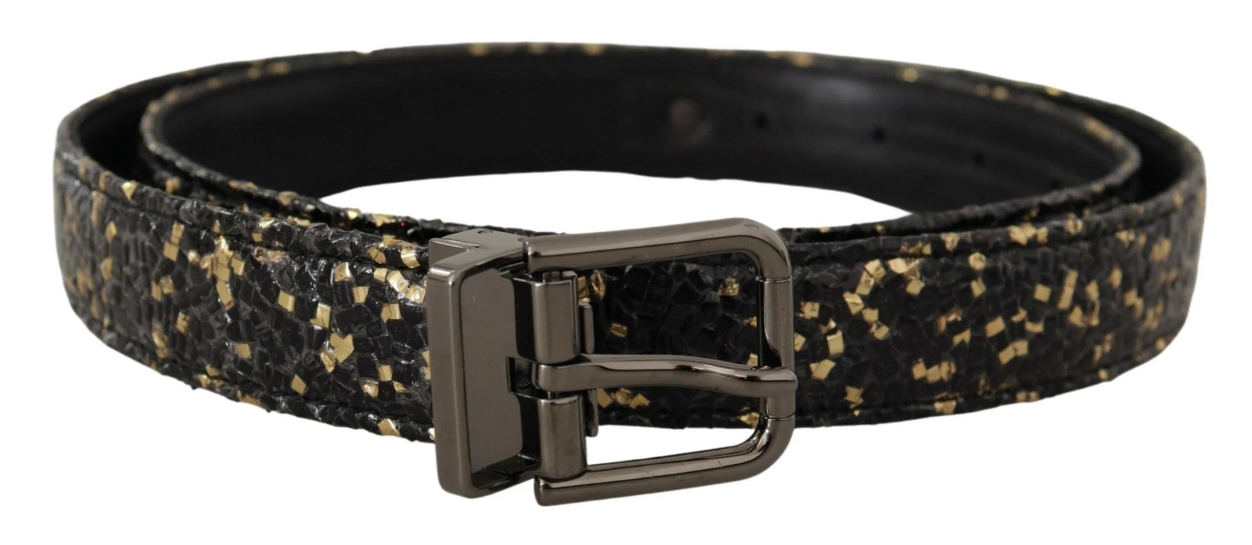 Dolce & Gabbana Gold Black Two-toned Leather Chrome Buckle Belt - 90 cm / 36 Inches - Belts