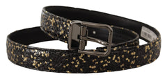 Dolce & Gabbana Gold Black Two-toned Leather Chrome Buckle Belt - 90 cm / 36 Inches - Belts