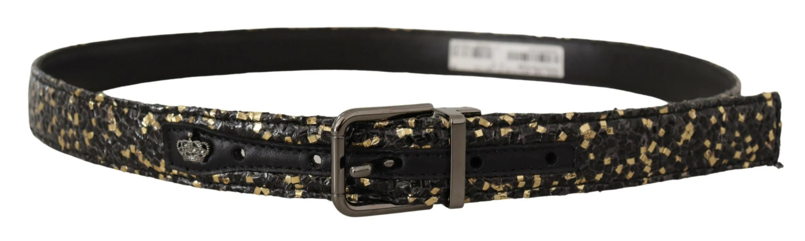 Dolce & Gabbana Gold Black Two-toned Leather Chrome Buckle Belt - 90 cm / 36 Inches - Belts