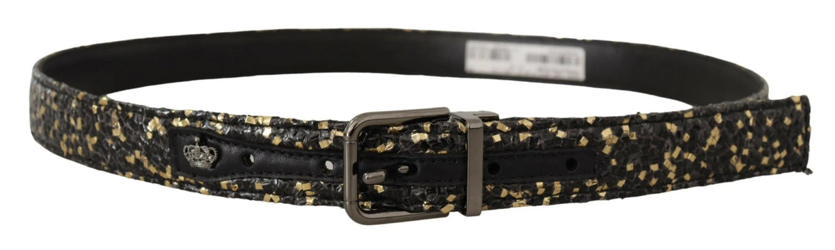 Dolce & Gabbana Gold Black Two-toned Leather Chrome Buckle Belt - 90 cm / 36 Inches - Belts