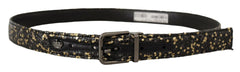 Dolce & Gabbana Gold Black Two-toned Leather Chrome Buckle Belt - 90 cm / 36 Inches - Belts