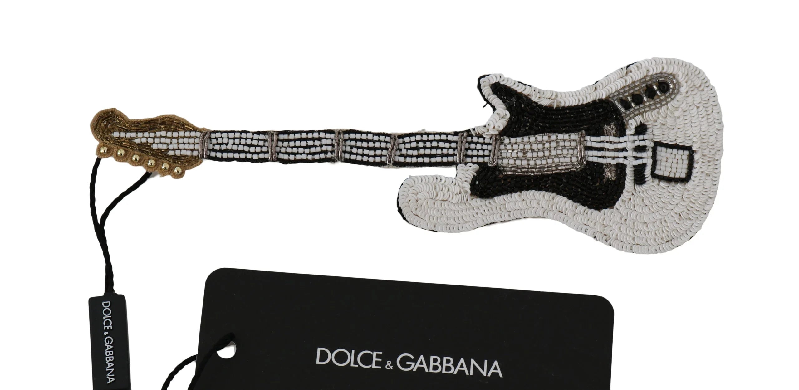 Dolce & Gabbana Gold Brass Beaded Guitar Pin Accessory Brooch - Brooches & Lapel Pins