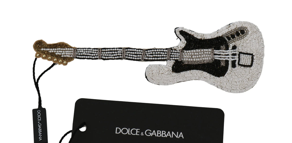 Dolce & Gabbana Gold Brass Beaded Guitar Pin Accessory Brooch - Brooches & Lapel Pins