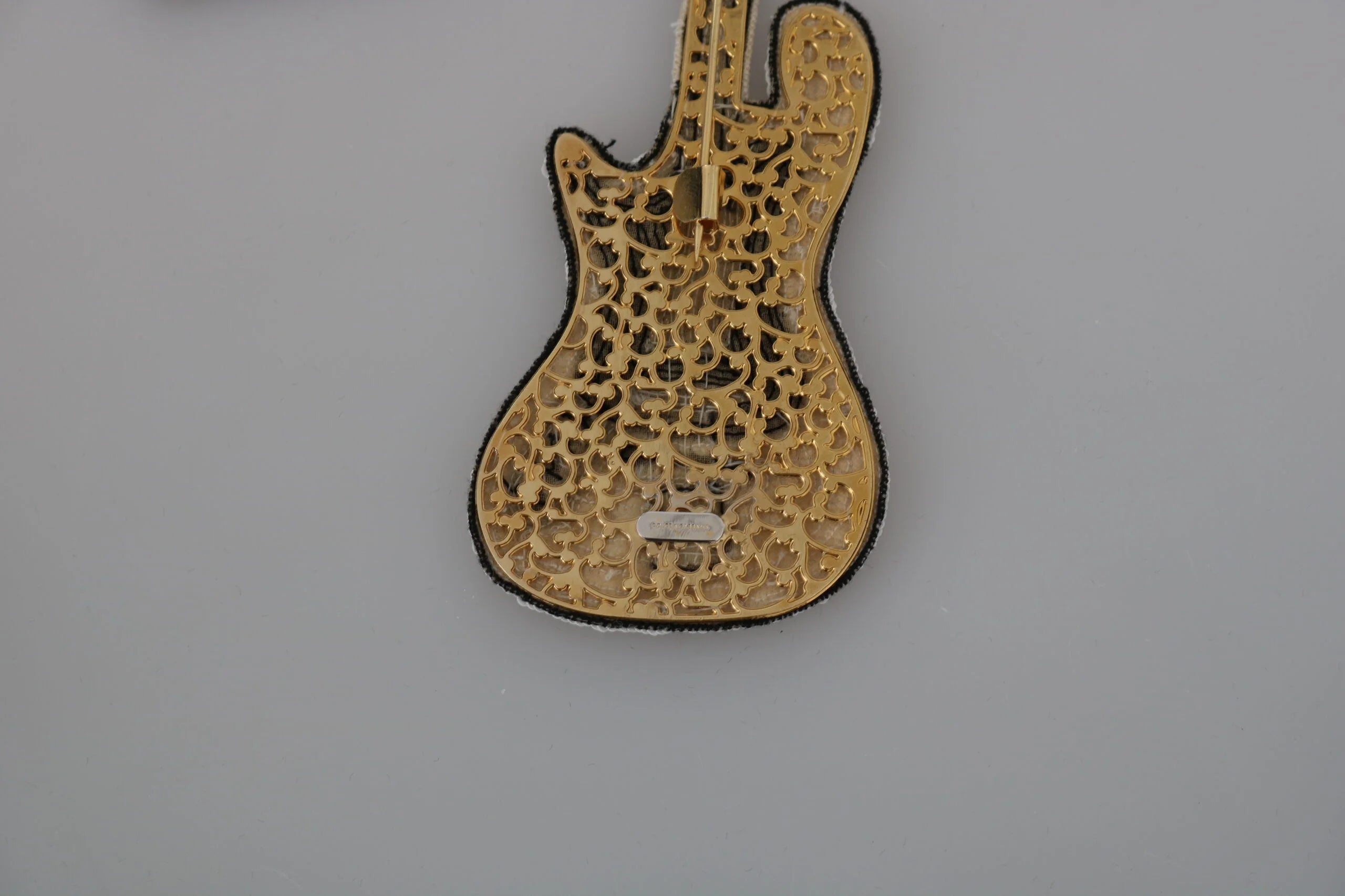 Dolce & Gabbana Gold Brass Beaded Guitar Pin Accessory Brooch - Brooches & Lapel Pins