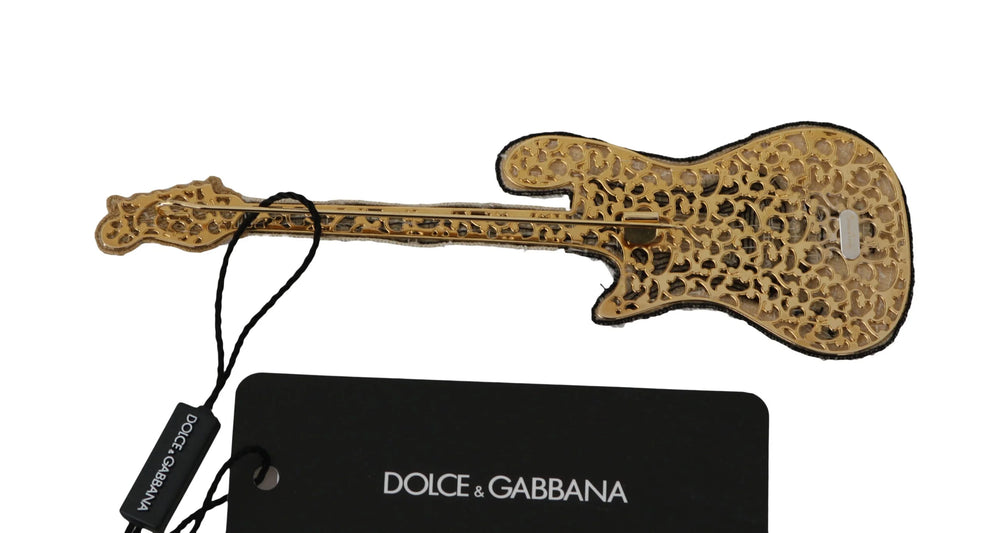 Dolce & Gabbana Gold Brass Beaded Guitar Pin Accessory Brooch - Brooches & Lapel Pins