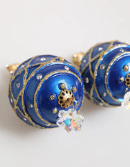 Dolce & Gabbana Gold Brass Blue Christmas Ball Crystal Drop Clip On Earrings - Earrings
