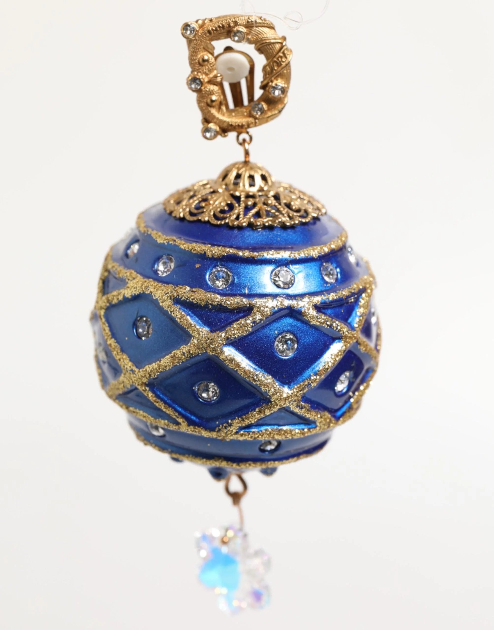 Dolce & Gabbana Gold Brass Blue Christmas Ball Crystal Drop Clip On Earrings - Earrings