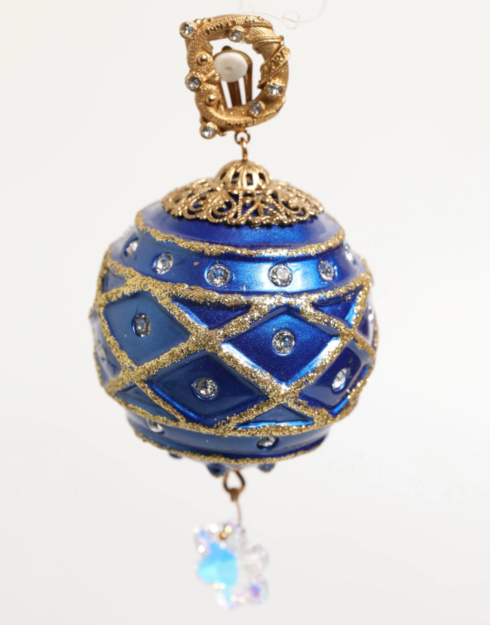 Dolce & Gabbana Gold Brass Blue Christmas Ball Crystal Drop Clip On Earrings - Earrings