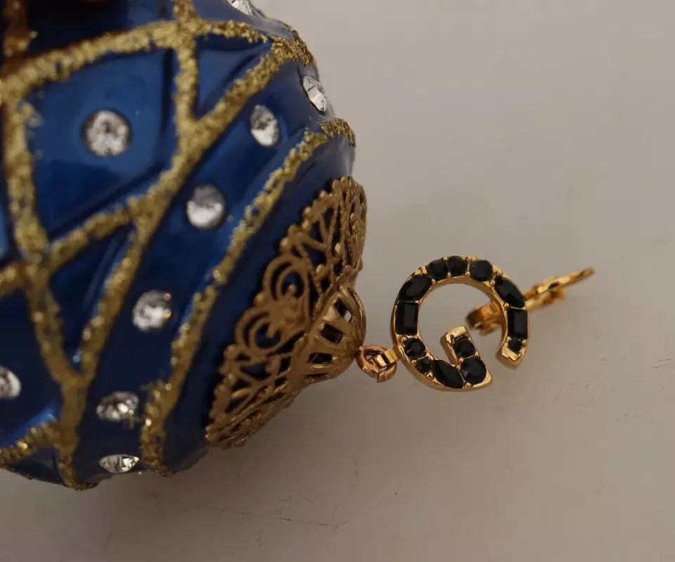 Dolce & Gabbana Gold Brass Blue Christmas Ball Crystal Hook Jewelry Earrings - Earrings