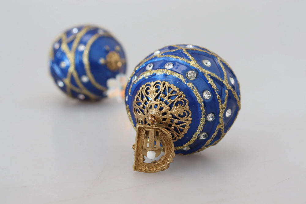 Dolce & Gabbana Gold Brass Blue Dangle Ball Crystal Clip On Earrings - Earrings