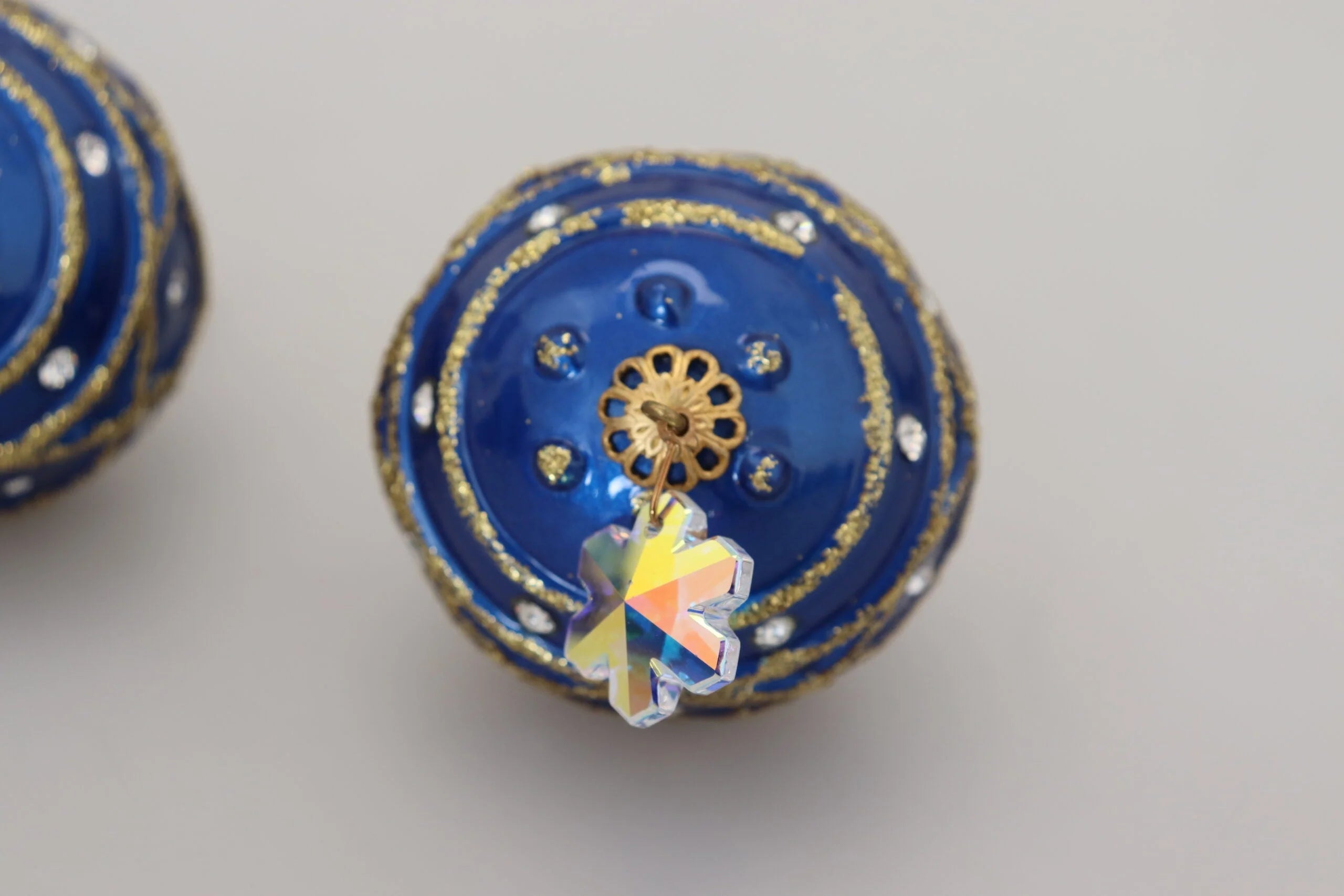 Dolce & Gabbana Gold Brass Blue Dangle Ball Crystal Clip On Earrings - Earrings