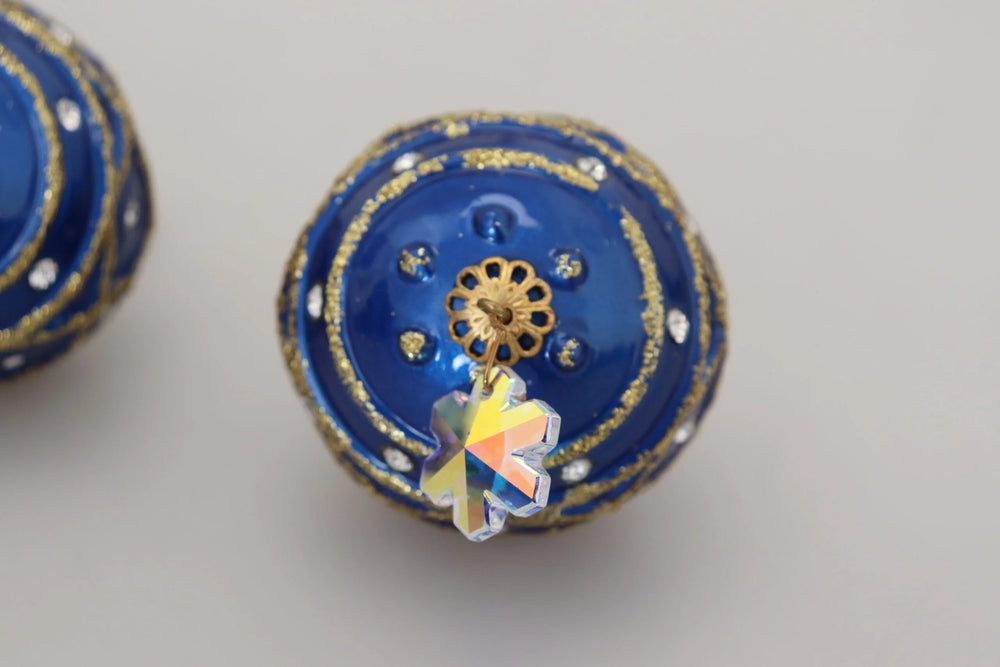 Dolce & Gabbana Gold Brass Blue Dangle Ball Crystal Clip On Earrings - Earrings