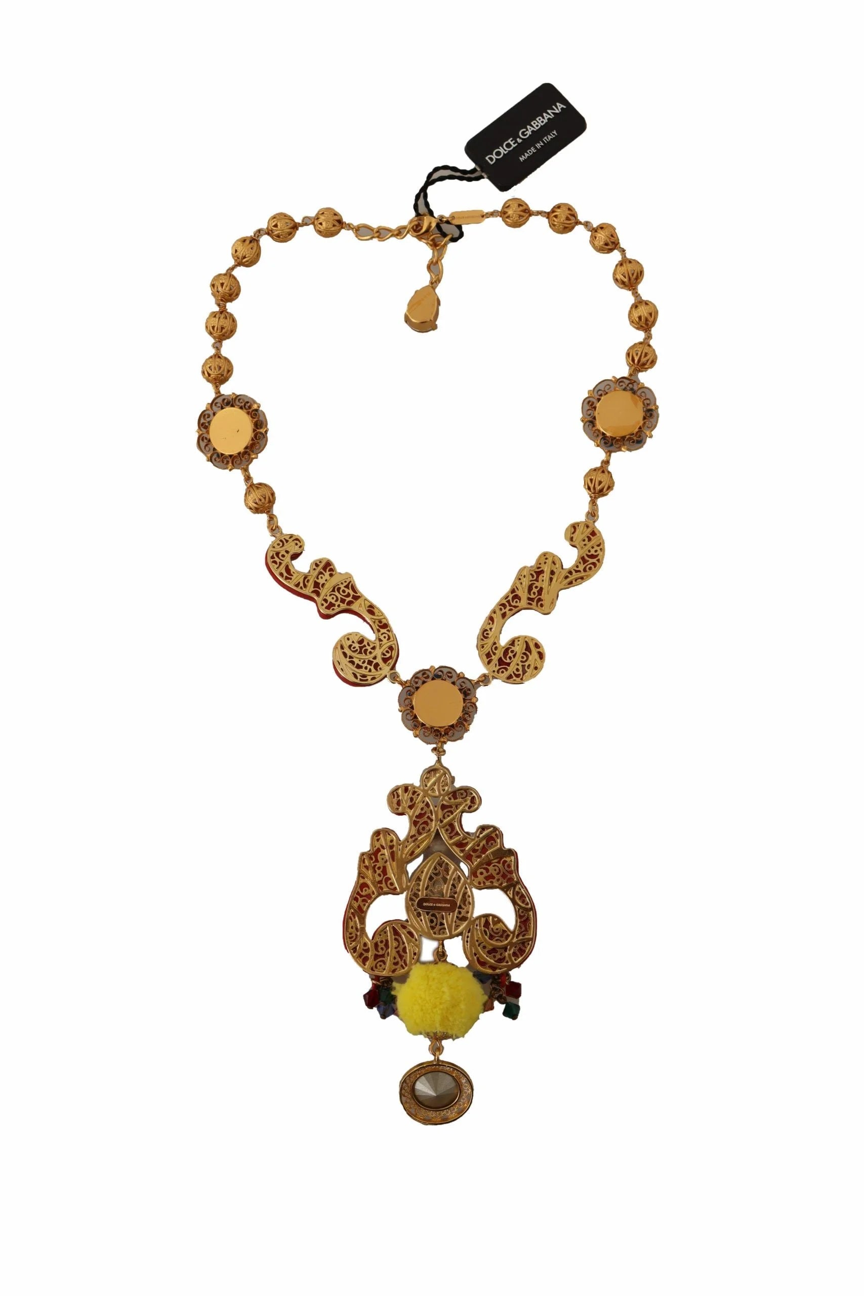 Dolce & Gabbana Gold Brass Carretto Sicily Statement Crystal Chain Necklace - Necklaces