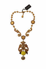 Dolce & Gabbana Gold Brass Carretto Sicily Statement Crystal Chain Necklace - Necklaces