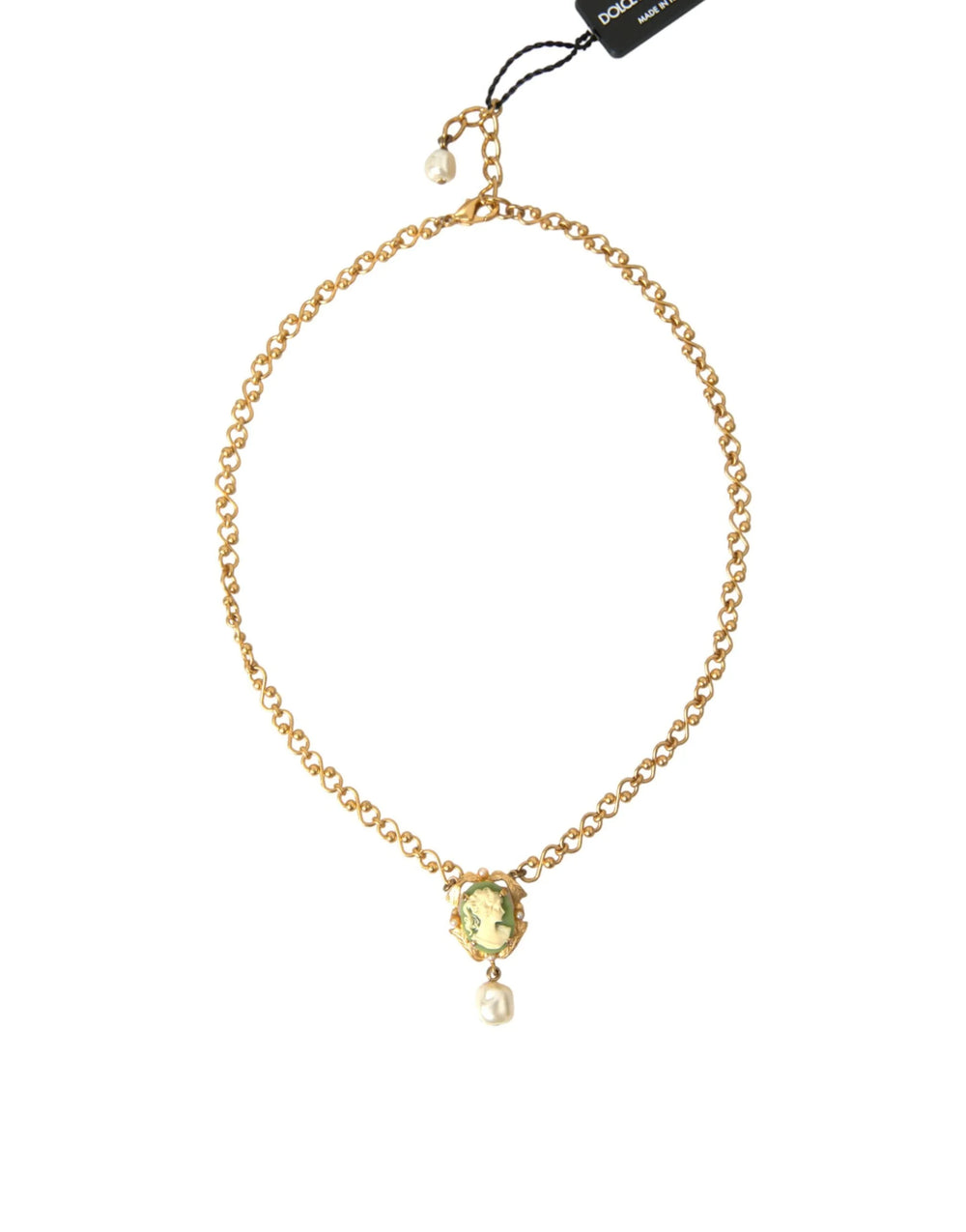 Dolce & Gabbana Gold Brass Chain Pearl Pendant Charm Necklace - Necklaces